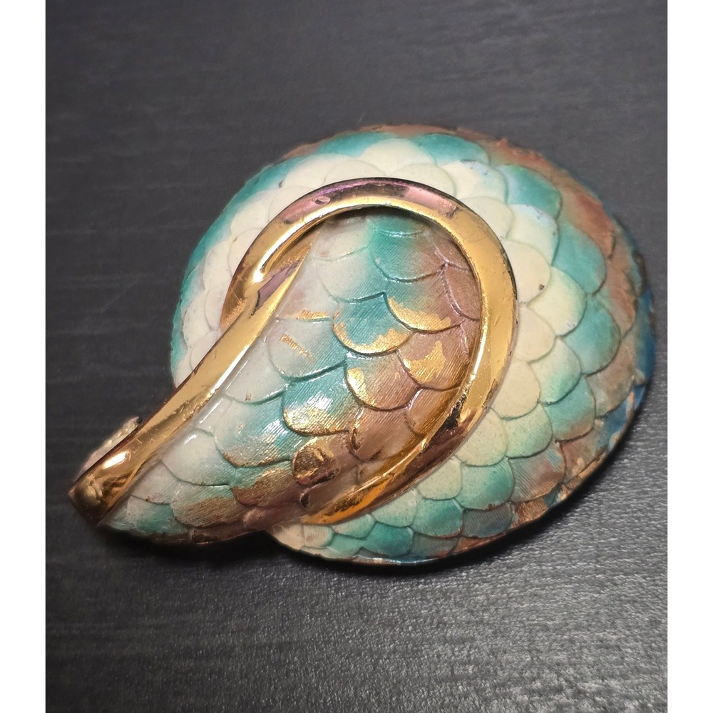 Vintage Enamel Mermaid Scale Snake Brooch